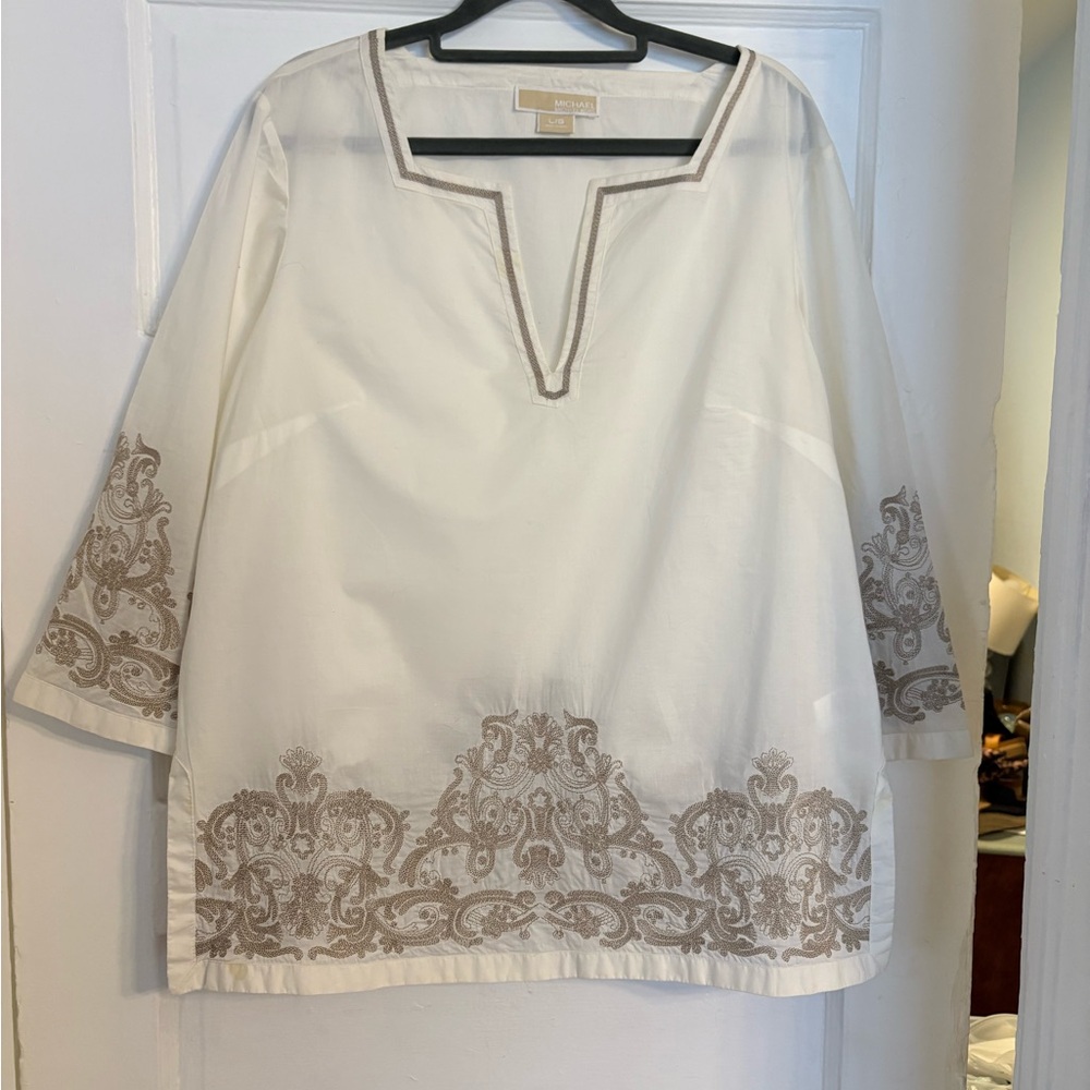 Michael Kors White and Tan Tunic Top